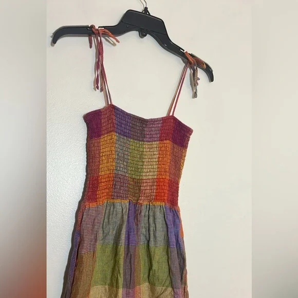 Anthropologie DRA Rainbow Plaid Madras Sierra Smocked Linen Sleeveless Jumpsuit - Picture 6 of 6